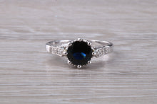Load image into Gallery viewer, Antique Style One carat Blue Sapphire and Diamond set Platinum Ring