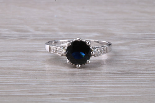 Antique Style One carat Blue Sapphire and Diamond set Platinum Ring