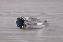 Load image into Gallery viewer, Antique Style One carat Blue Sapphire and Diamond set Platinum Ring