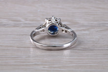 Load image into Gallery viewer, Antique Style One carat Blue Sapphire and Diamond set Platinum Ring