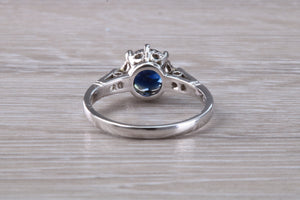 Antique Style One carat Blue Sapphire and Diamond set Platinum Ring