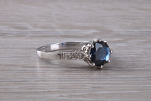 Load image into Gallery viewer, Antique Style One carat Blue Sapphire and Diamond set Platinum Ring