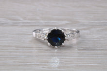 Load image into Gallery viewer, Antique Style One carat Blue Sapphire and Diamond set Platinum Ring