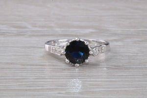 Antique Style One carat Blue Sapphire and Diamond set Platinum Ring