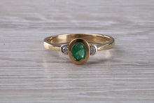 Load image into Gallery viewer, Emerald and Diamond Trilogy Ring. Very Smooth Setting