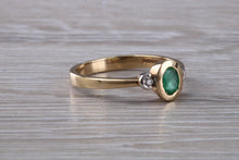 Load image into Gallery viewer, Emerald and Diamond Trilogy Ring. Very Smooth Setting