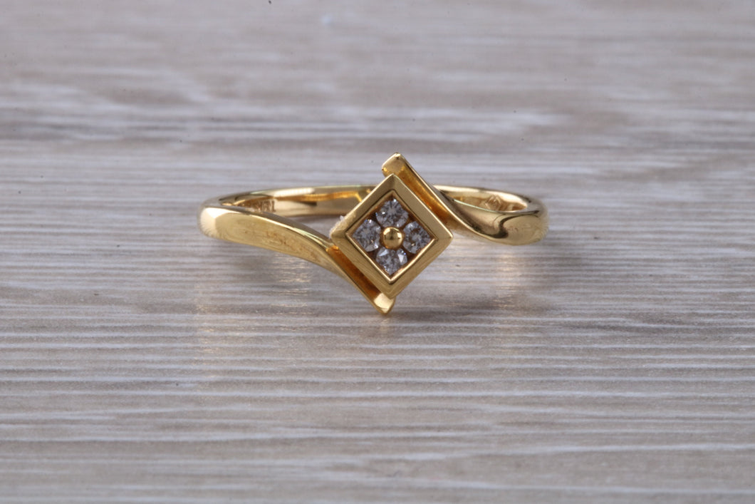 Cross Over Diamond set 18ct Yellow Gold Ring