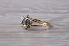 Load image into Gallery viewer, Cats Eye Alexandrite and Diamond cluster dress ring, 9ct yellow gold, suitable for all age groups