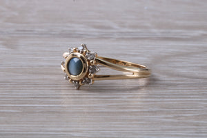 Cats Eye Alexandrite and Diamond cluster dress ring, 9ct yellow gold, suitable for all age groups