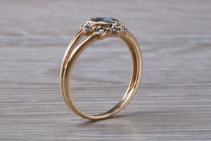 Cats Eye Alexandrite and Diamond cluster dress ring, 9ct yellow gold, suitable for all age groups