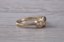 Load image into Gallery viewer, Multi gemstone set ring, 9ct yellow gold and set with bluse sapphire, green sapphire and yellow sapphireand diamonds