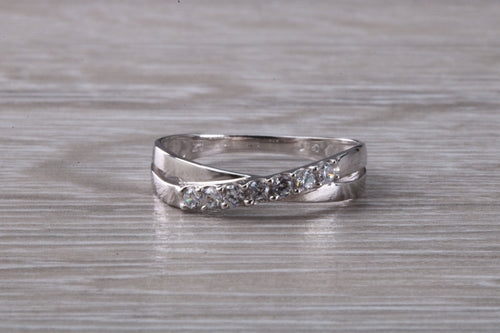 9ct White Gold C Z set Crossover Ring