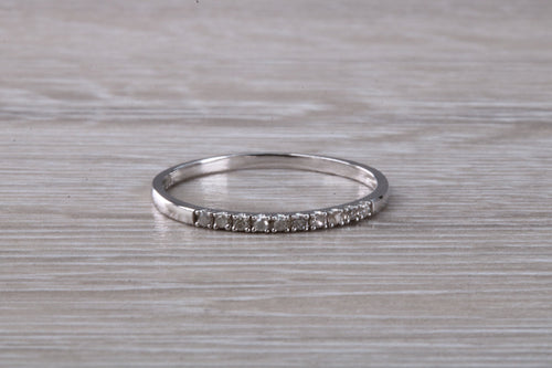 Natural diamond set band, solid 9ct white gold set with real diamonds, very thin and simple band