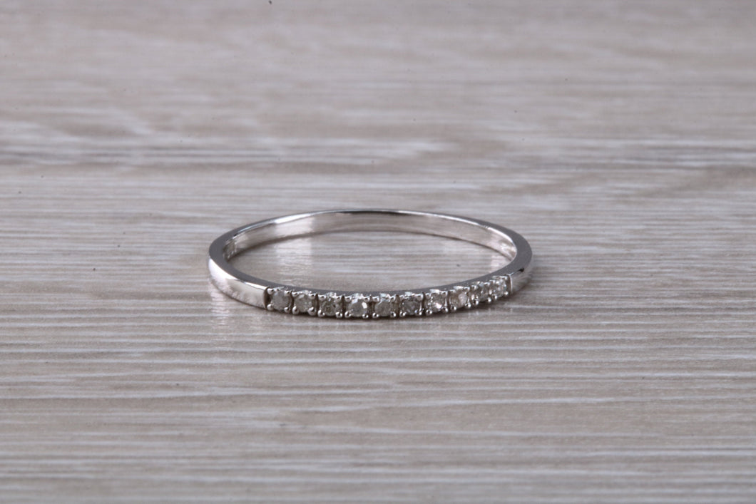 Natural diamond set band, solid 9ct white gold set with real diamonds, very thin and simple band