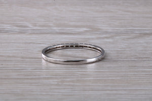 Natural diamond set band, solid 9ct white gold set with real diamonds, very thin and simple band