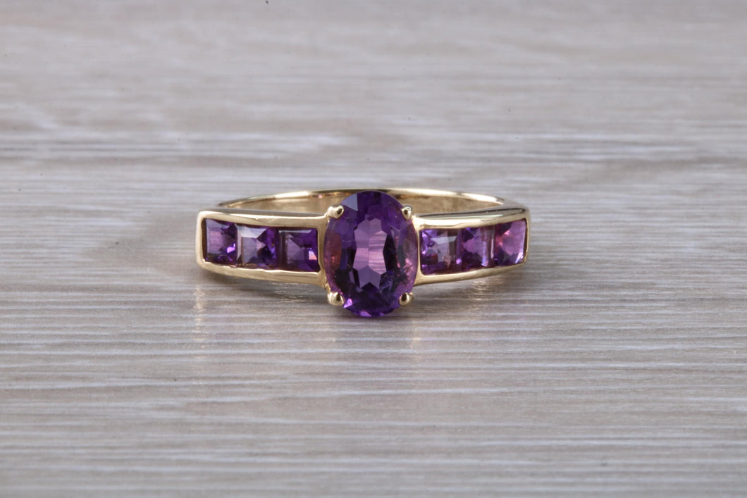 Dressy Two carats Amethyst set Yellow Gold Ring