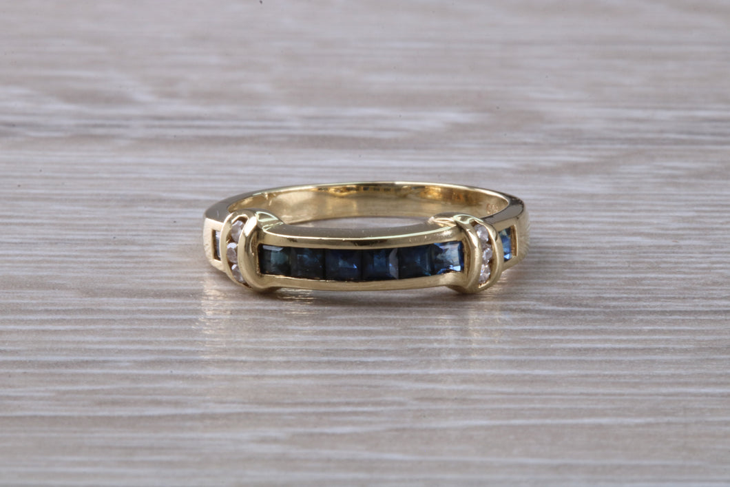 Blue Sapphire and Diamond set eternity ring,natural blue sapphire and diamonds set in 9ct yellow gold, perfect for all ages