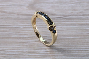 Blue Sapphire and Diamond set eternity ring,natural blue sapphire and diamonds set in 9ct yellow gold, perfect for all ages