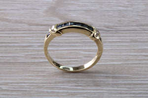 Blue Sapphire and Diamond set eternity ring,natural blue sapphire and diamonds set in 9ct yellow gold, perfect for all ages