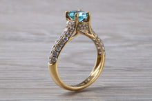 Load image into Gallery viewer, Blue Zircon and Diamond Encrusted 18ct Yellow Gold Ring