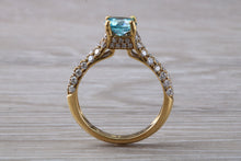 Load image into Gallery viewer, Blue Zircon and Diamond Encrusted 18ct Yellow Gold Ring