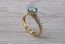 Load image into Gallery viewer, Blue Zircon and Diamond Encrusted 18ct Yellow Gold Ring