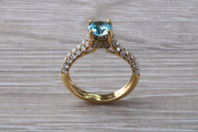 Load image into Gallery viewer, Blue Zircon and Diamond Encrusted 18ct Yellow Gold Ring