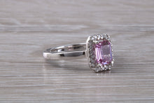 Load image into Gallery viewer, One carat Pink Sapphire and Diamond Halo set Ring