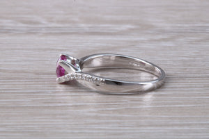 One carat Pink Sapphire and Diamond set White Gold Ring