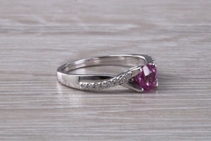 One carat Pink Sapphire and Diamond set White Gold Ring