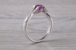 One carat Pink Sapphire and Diamond set White Gold Ring