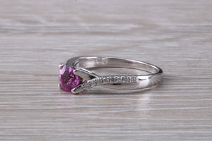 One carat Pink Sapphire and Diamond set White Gold Ring