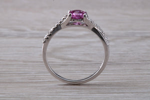 One carat Pink Sapphire and Diamond set White Gold Ring