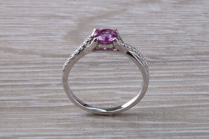 One carat Pink Sapphire and Diamond set White Gold Ring