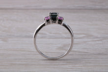 Load image into Gallery viewer, Unusual Combination of Blue and Pink Sapphire Trilogy Ring