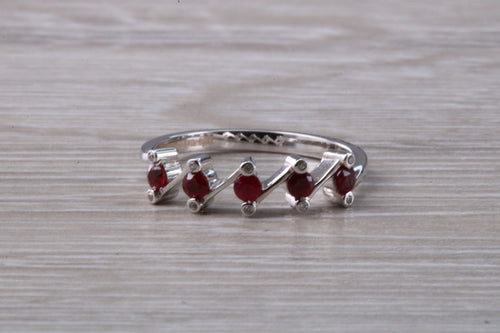 Dainty Ruby and Diamond ring. very unusual styled band in 18ct white gold