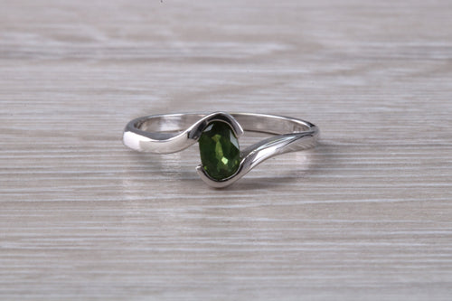 Oval cut Green Sapphire Crossover Ring