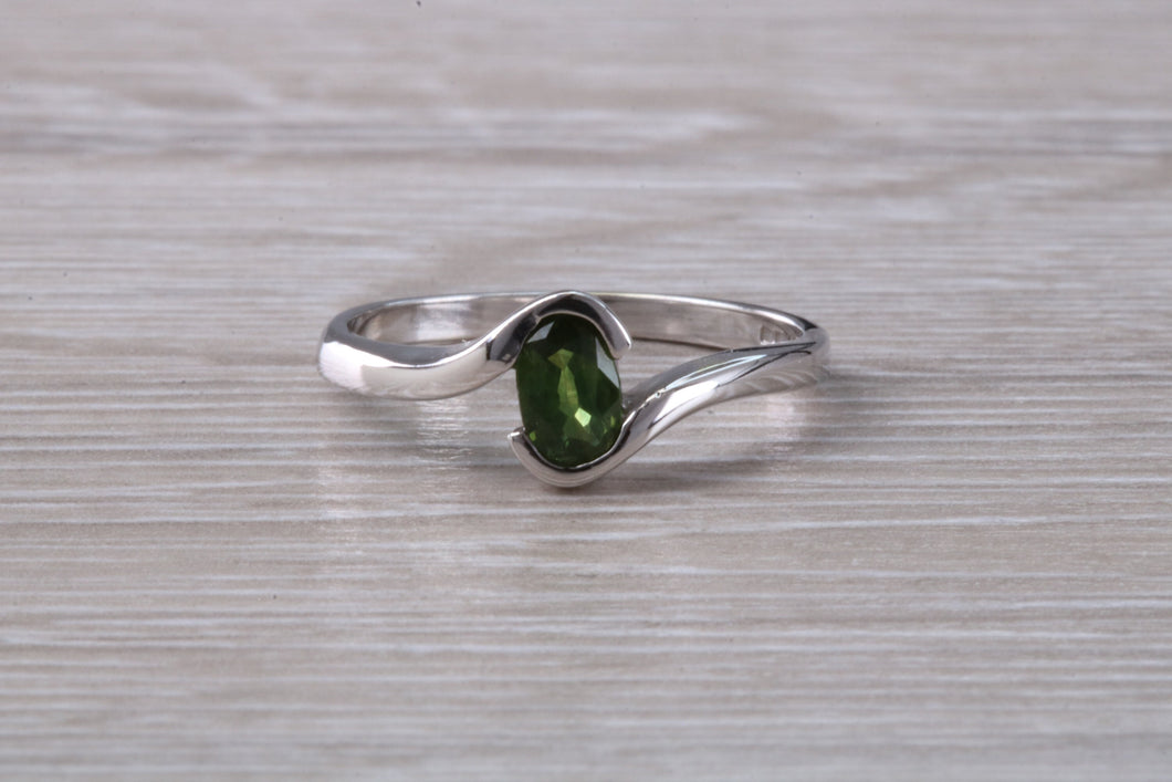 Oval cut Green Sapphire Crossover Ring