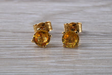 Load image into Gallery viewer, Round cut Yellow Sapphire set Gold Stud Earrings