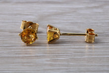 Load image into Gallery viewer, Round cut Yellow Sapphire set Gold Stud Earrings