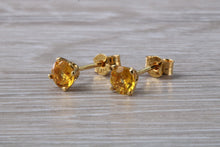 Load image into Gallery viewer, Round cut Yellow Sapphire set Gold Stud Earrings