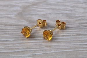 Round cut Yellow Sapphire set Gold Stud Earrings
