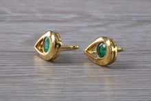 Load image into Gallery viewer, Natural Emerald stud ear rings,Real 9ct Gold and Natural Emeralds.Tear Drop Setting. Ideal Christmas,Birthday,Anniversary,Graduation Gift.