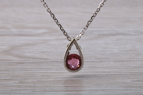 Half carat Round Cut Pink Topaz set White Gold Necklace