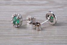 Load image into Gallery viewer, Emerald and Diamond Halo set 18ct White Gold Stud Earrings
