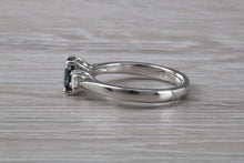 Load image into Gallery viewer, Emerald cut Blue Sapphire and Diamond Trilogy Ring