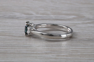 Emerald cut Blue Sapphire and Diamond Trilogy Ring