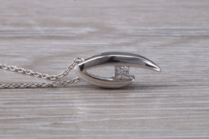 Diamond solitaire necklace, square princess cut diamond in 18ct white gold,just has to be the perfect gift choice