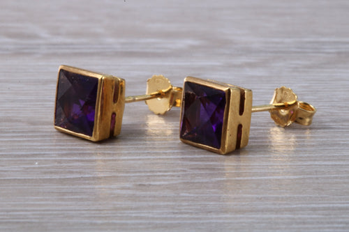 Large Amethyst Yellow Gold Earrings
