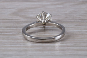 One carat Platinum Diamond Solitaire, set in six Claw Ring, Simple and Elegant Solitaire